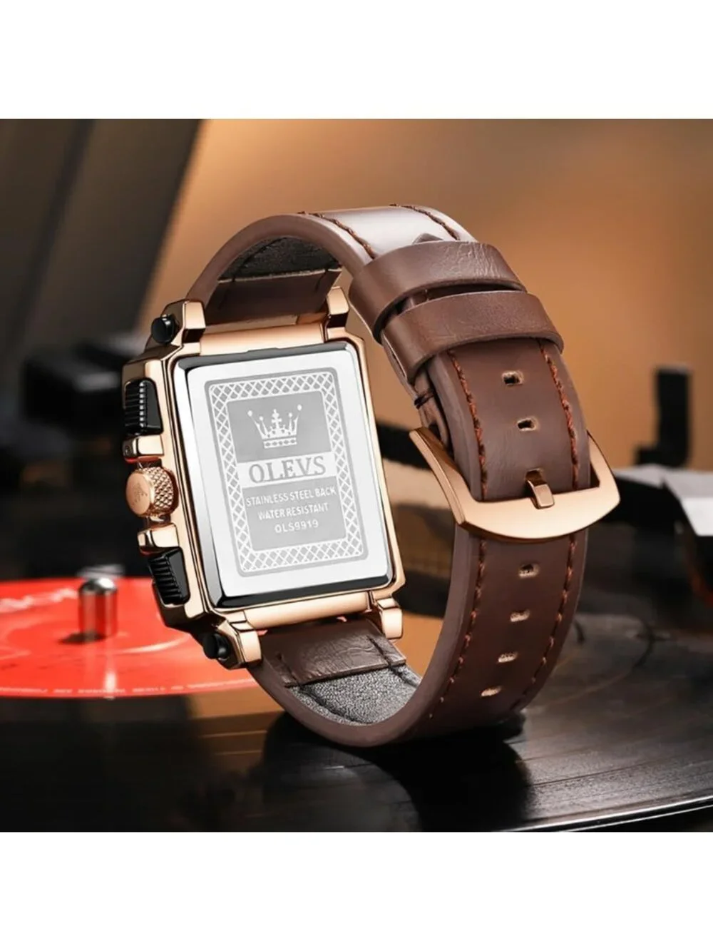 Men's White Quartz Leather Strap Waterproof Casual Trendy Square Dial Wristwatch